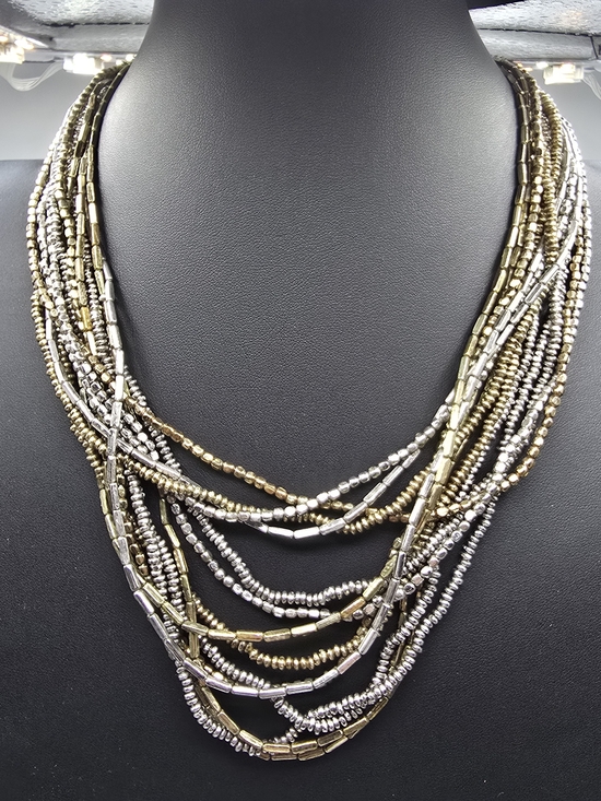 Chico's Jewelry - Chico’s Multi Strand Seed Bead Necklace Mixed Metal Gold Silver Tone Adjustable